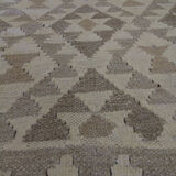 Beige cream scandinavian style kilim handmade flat-woven wool area rug- 198x155cm