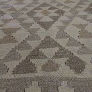 Beige cream scandinavian style kilim handmade flat-woven wool area rug- 198x155cm