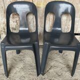 Pair of antique chairs stamp design henri massonnet black plastic 80's