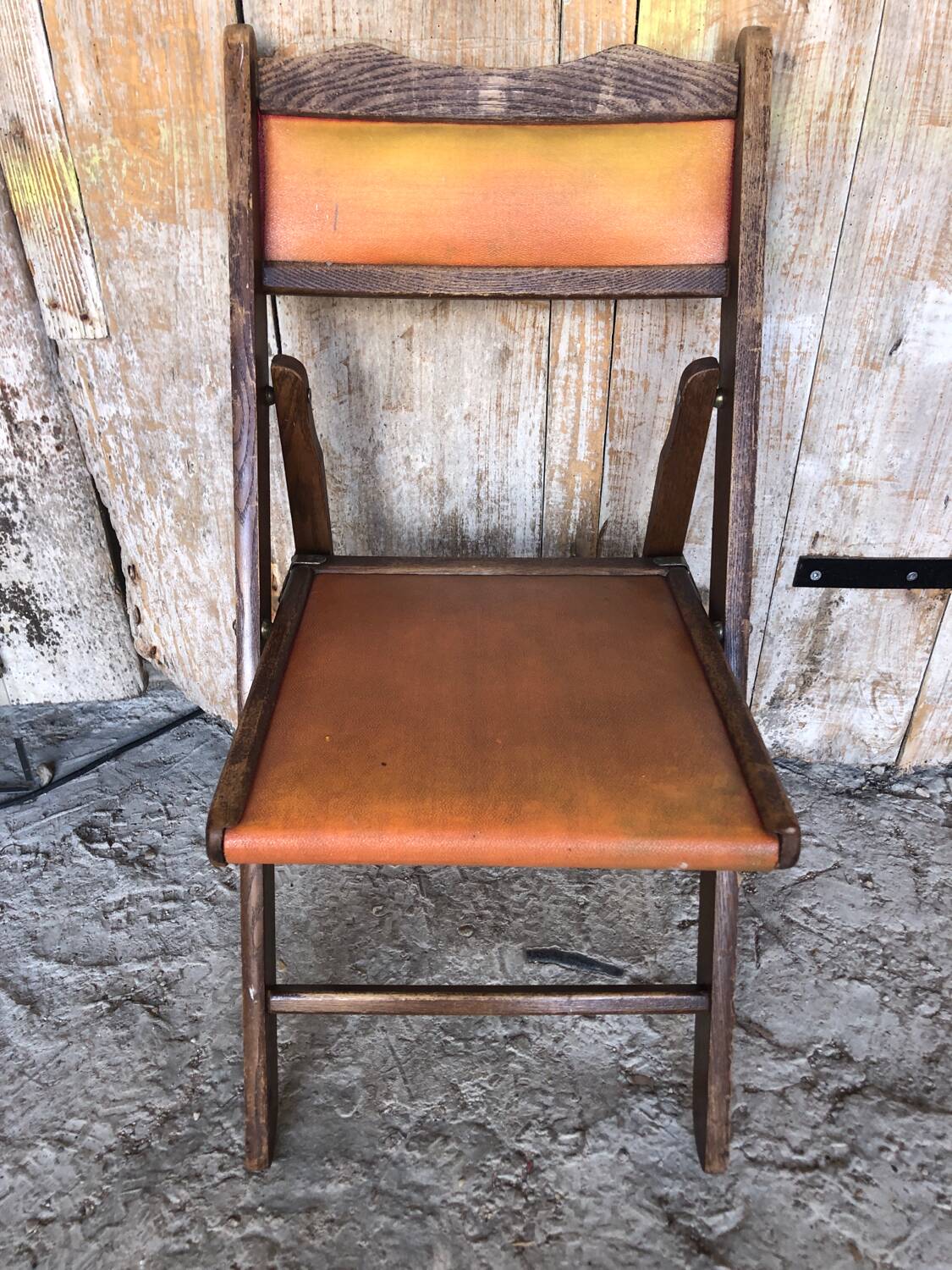 Vintage Wooden Folding Chair + Seat & Back Skai Orange