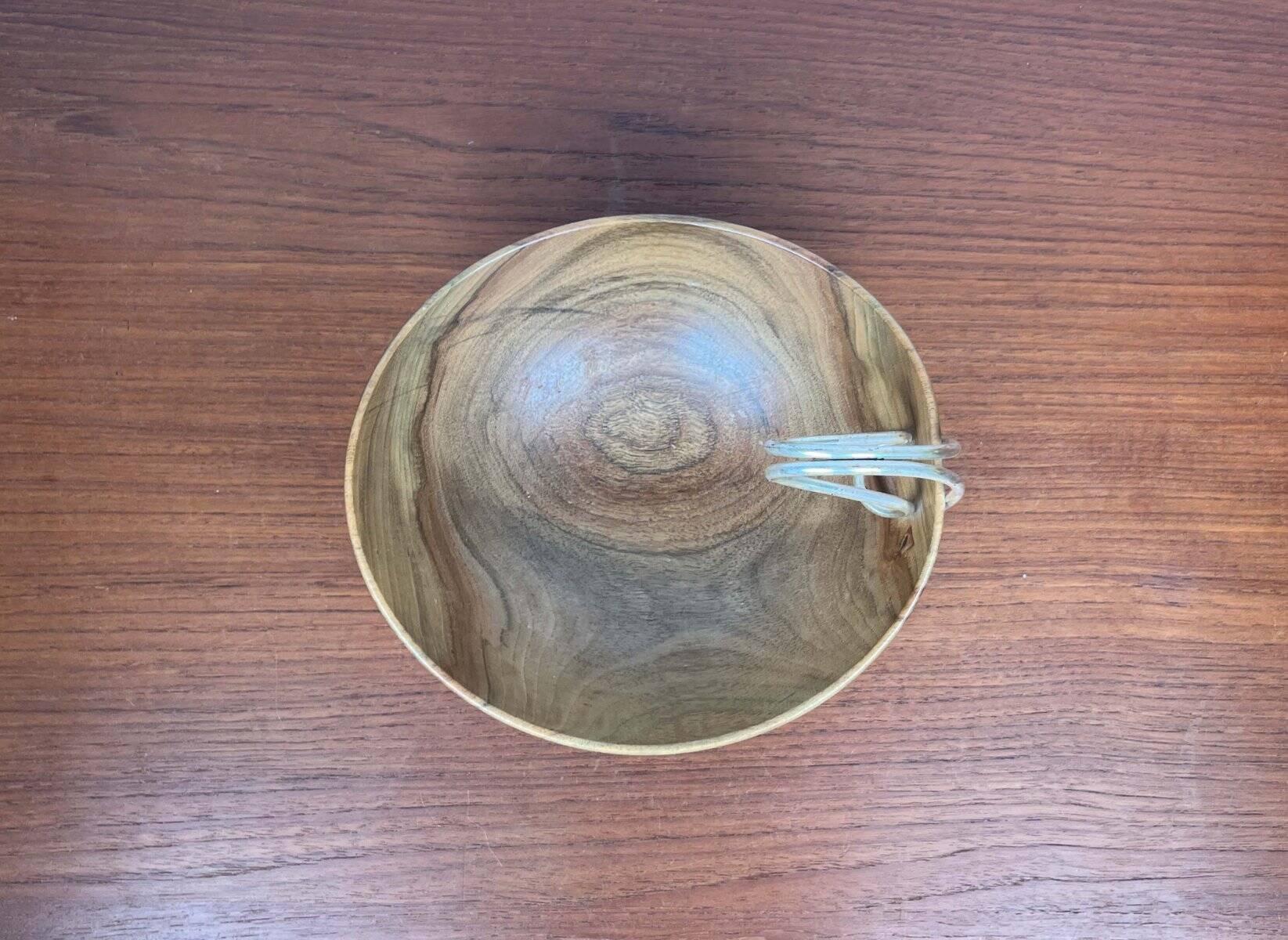 Mid-Century Modern Teak and Silver Plated Metal Bowl from Grasoli, Italy, 1960s