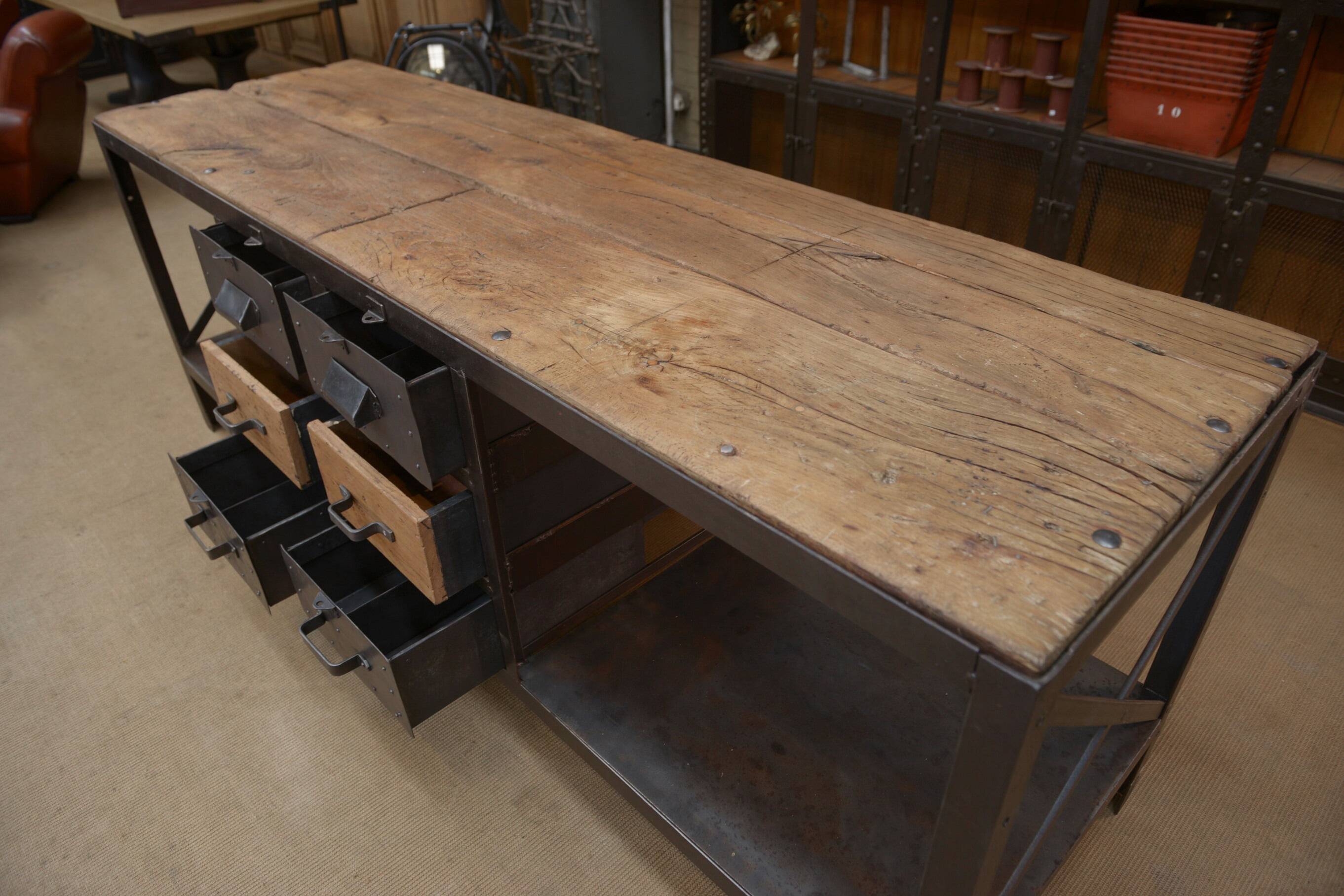 Industrial sideboard from metal and wood factory 1950
