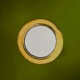 Vintage round brass wall mirror, handmade, diameter 26 cm.