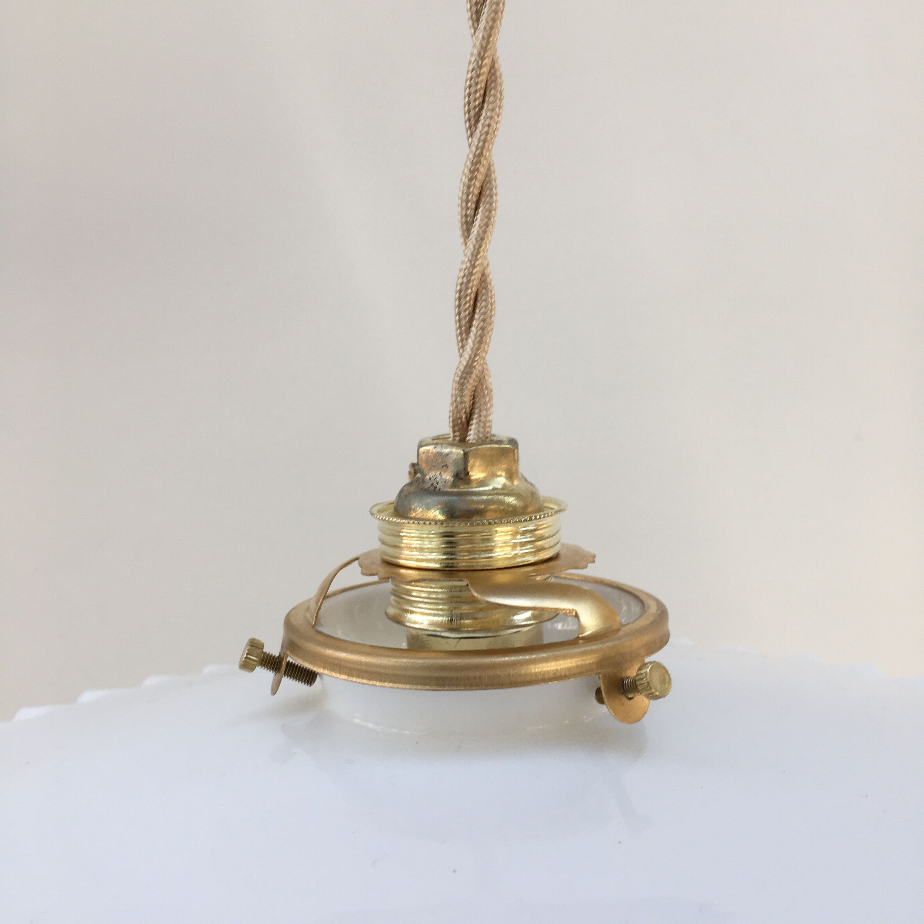 Vintage opaline pendant lamp with serrated edges