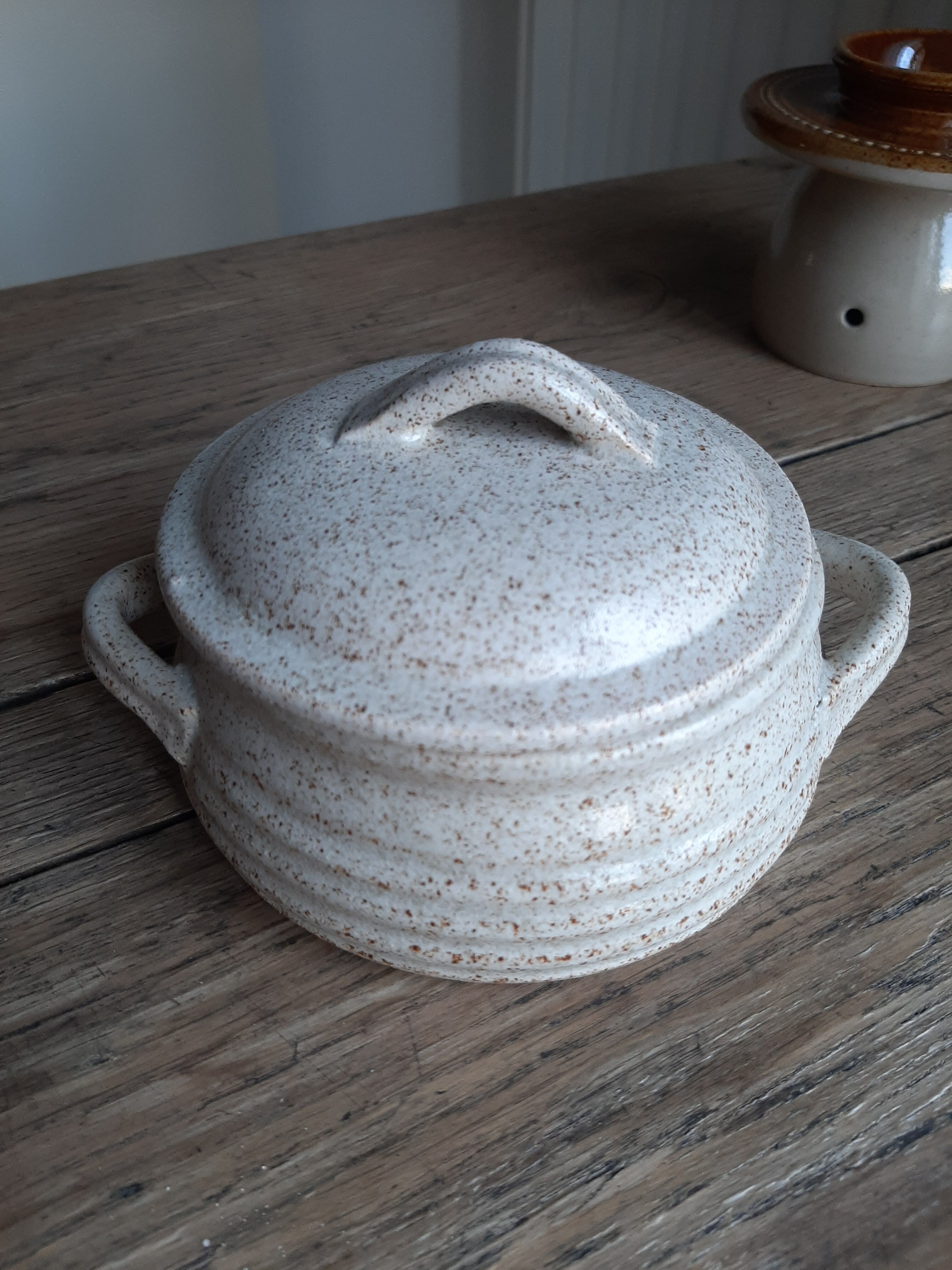 Vintage speckled stoneware sugar pot