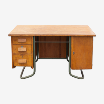 Tubular wood and metal schoolmaster's desk 1950