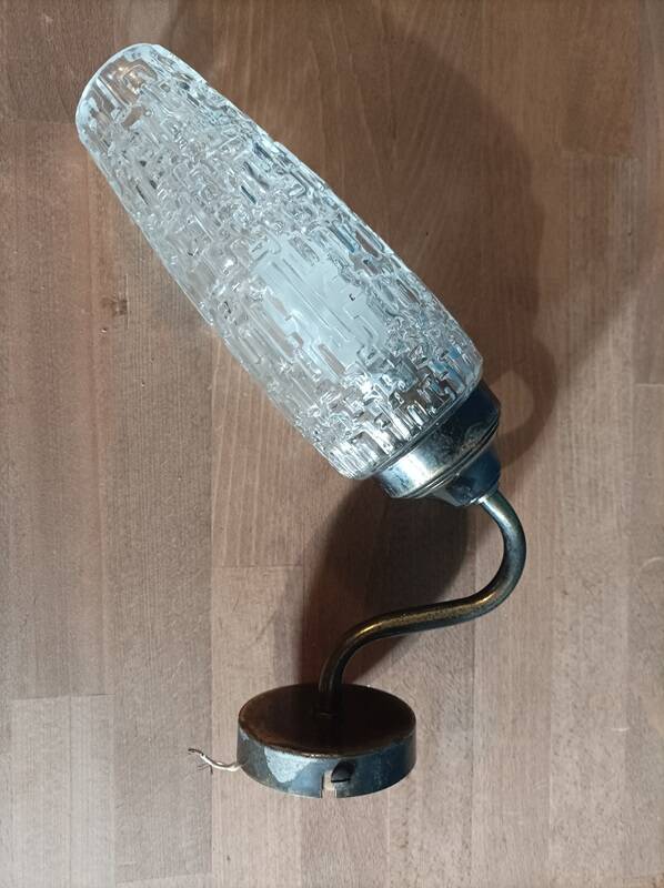 Tulip patinated gold metal base wall lamp in molded glass