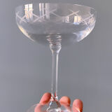 Series of 6 champagne glasses in engraved glass