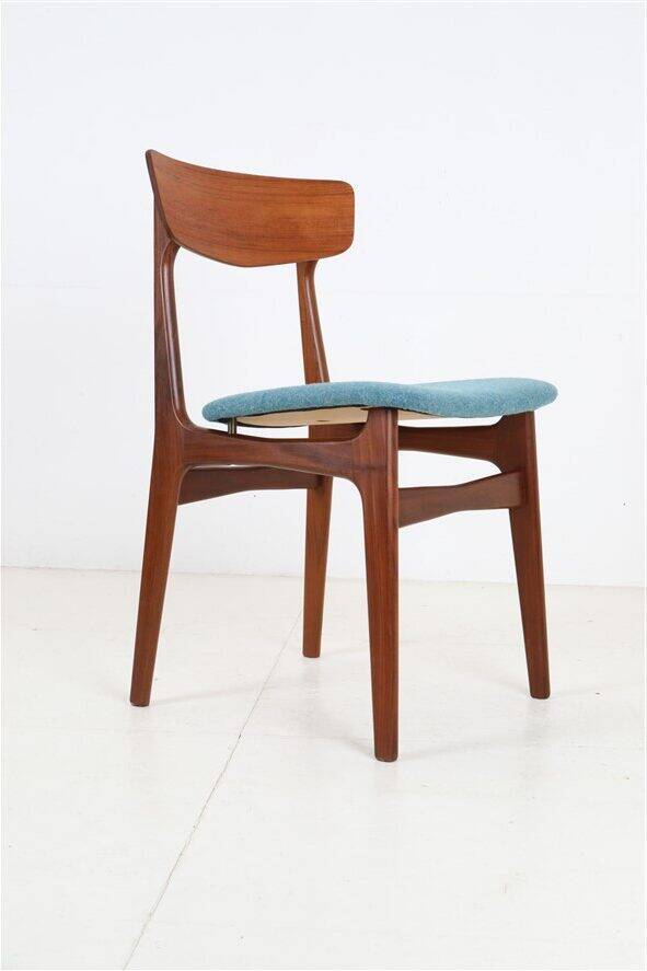 Set of 4 reupholstered Danish teak chairs, 1960s