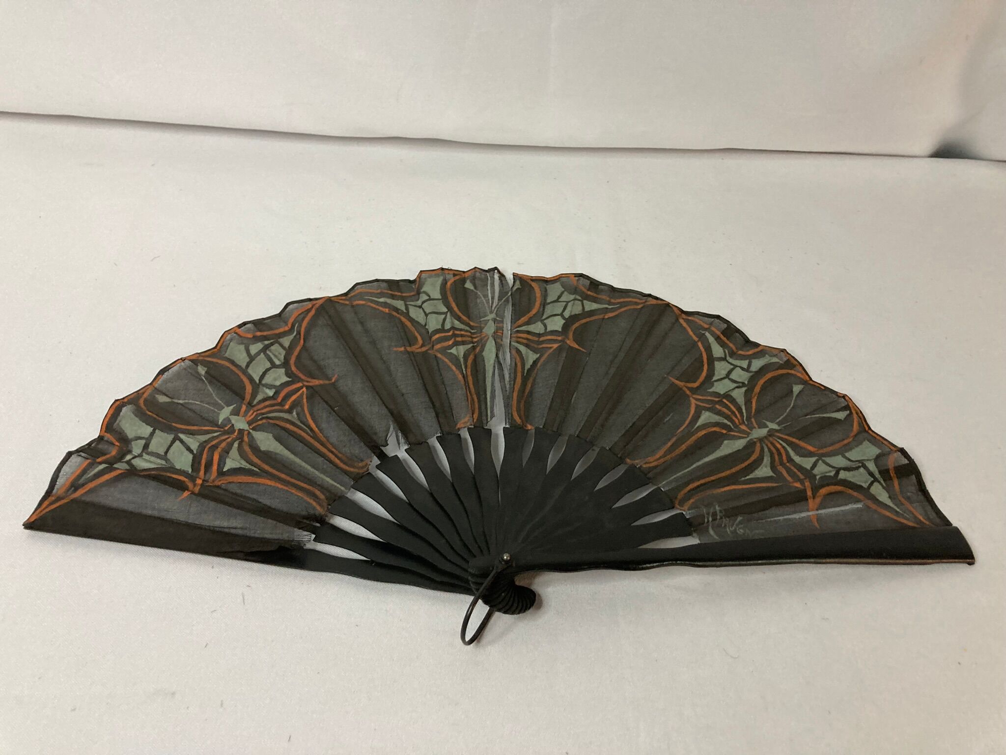 Showcase object, fan frame wood silk art deco décor early twentieth century