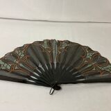 Showcase object, fan frame wood silk art deco décor early twentieth century