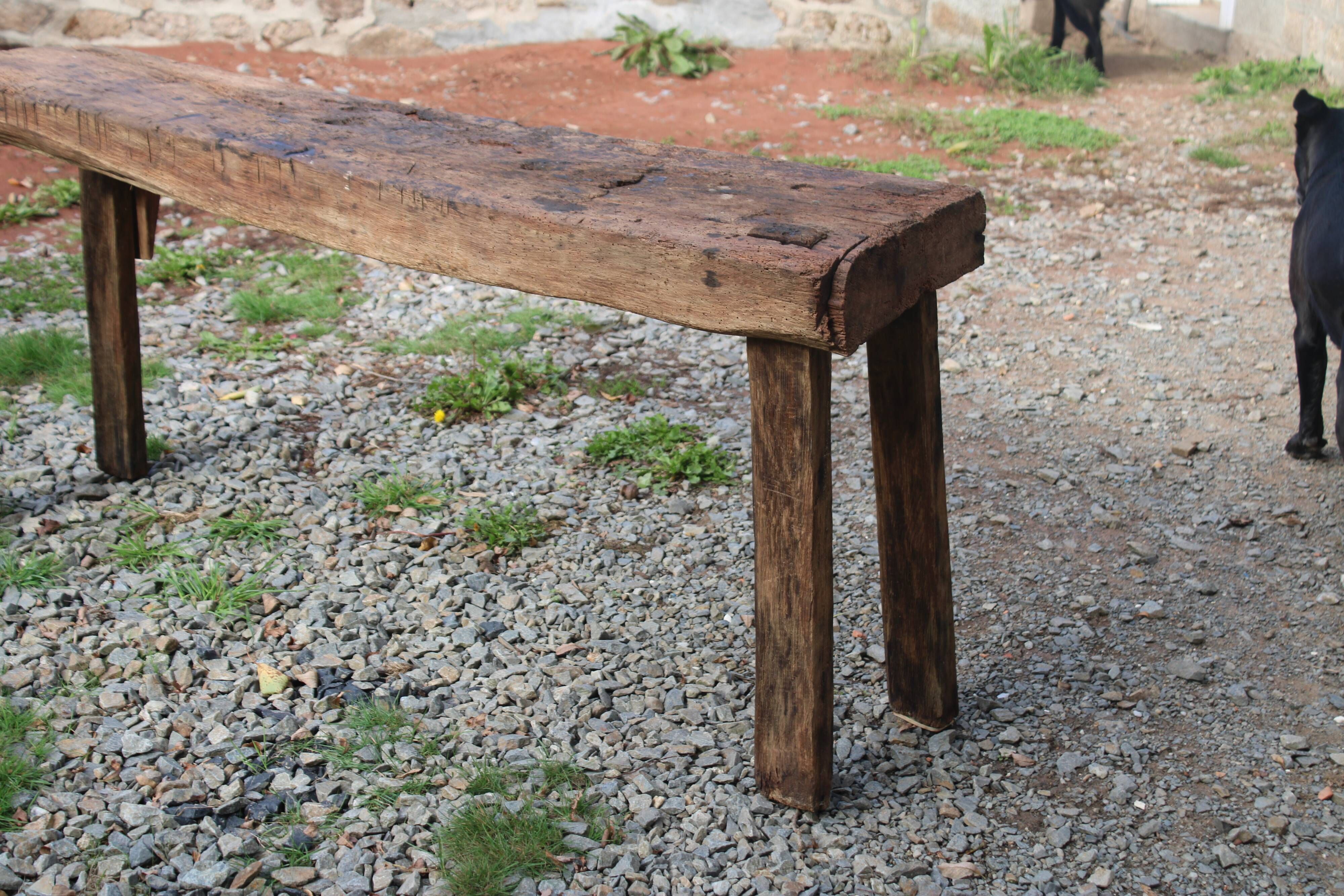 Old solid wood workbench – character console, thick top – 165 cm
