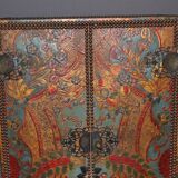 Neoclassical Art Deco cabinet in leather and oak