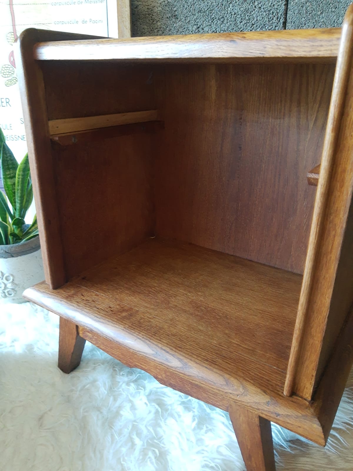 Bedside table oak compass legs - vintage