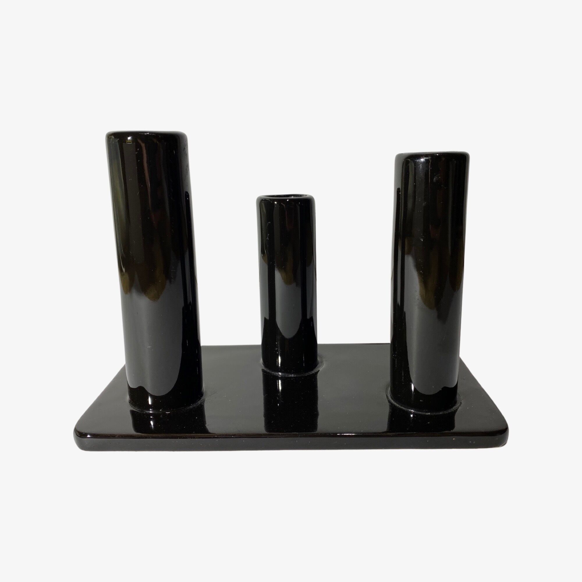 Black Candlestick Stand - VIntage Candle Holder Made From Black Shiny Ceramic From The Mid Century