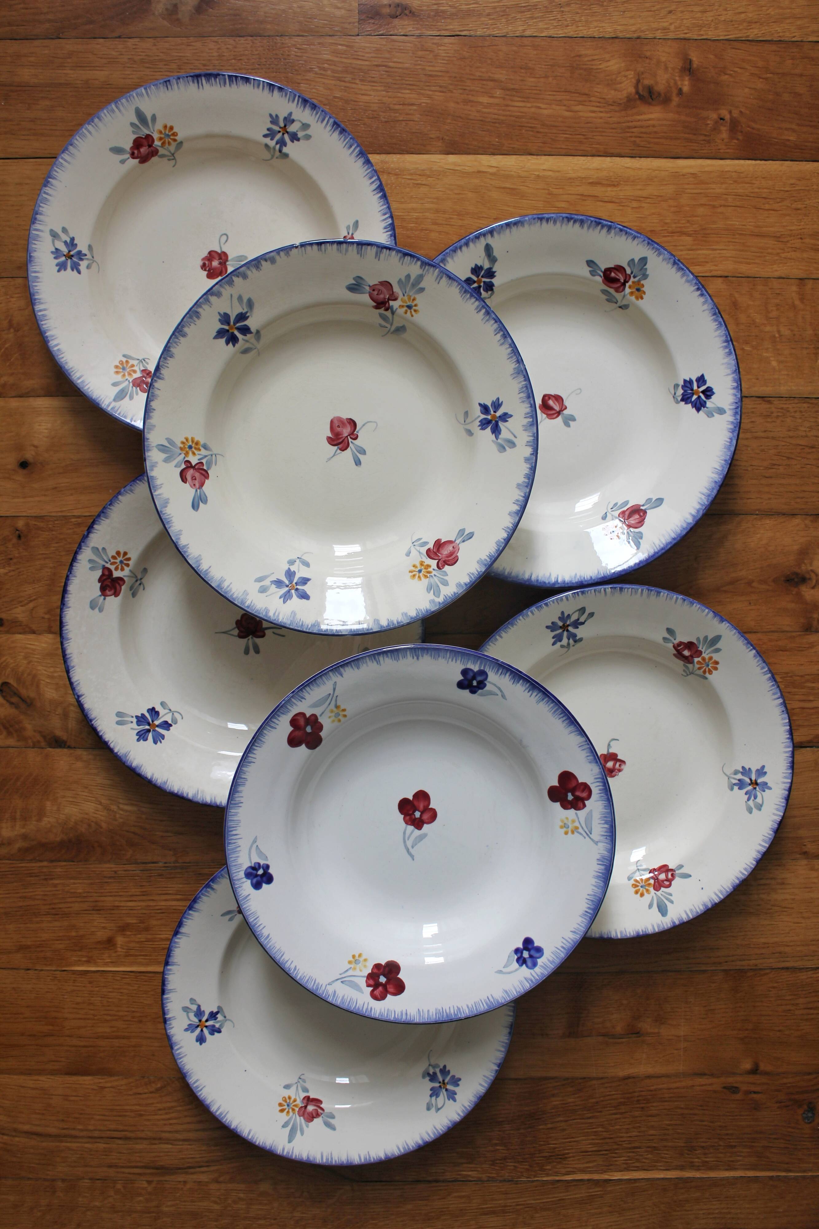 7 floral hollow plates "Mary Lou" Digoin Sarreguemines vintage