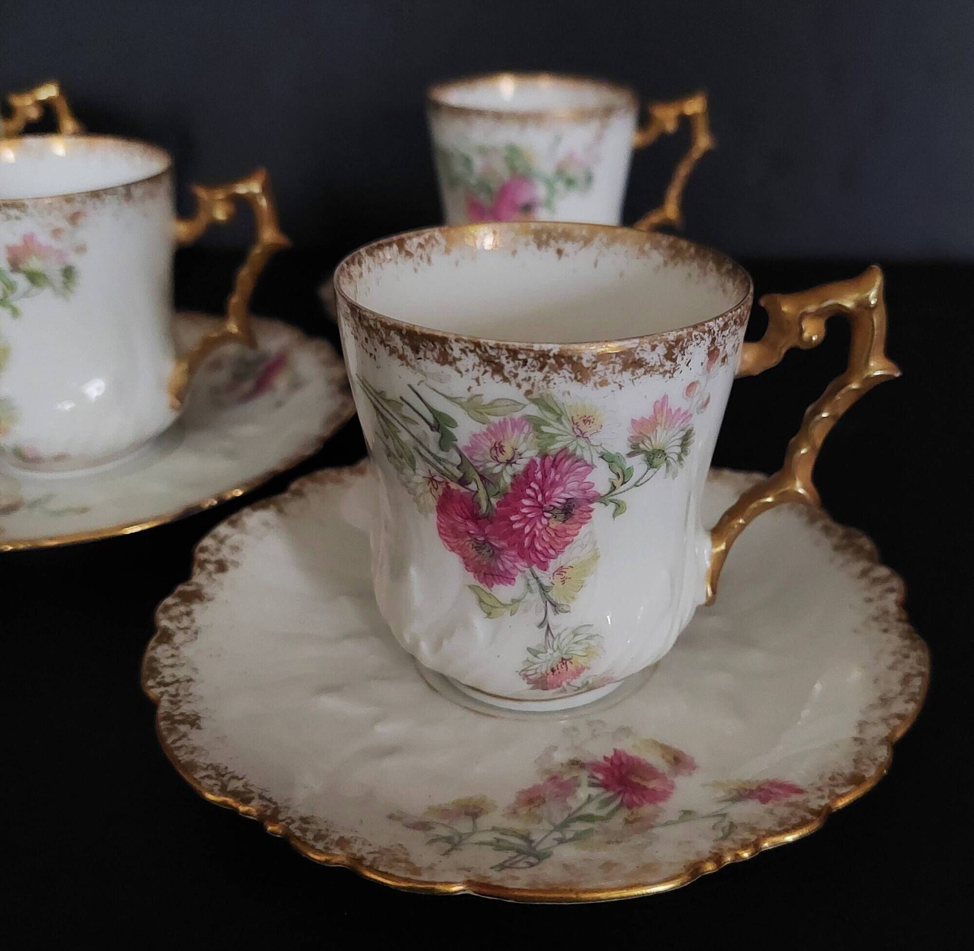 Series of five E. Bourgeois Paris porcelain coffee cups large deposit 1900