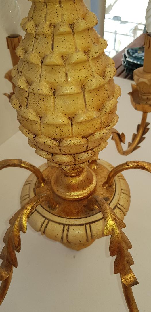 Lustre ananas bois et métal doré 6 lumières