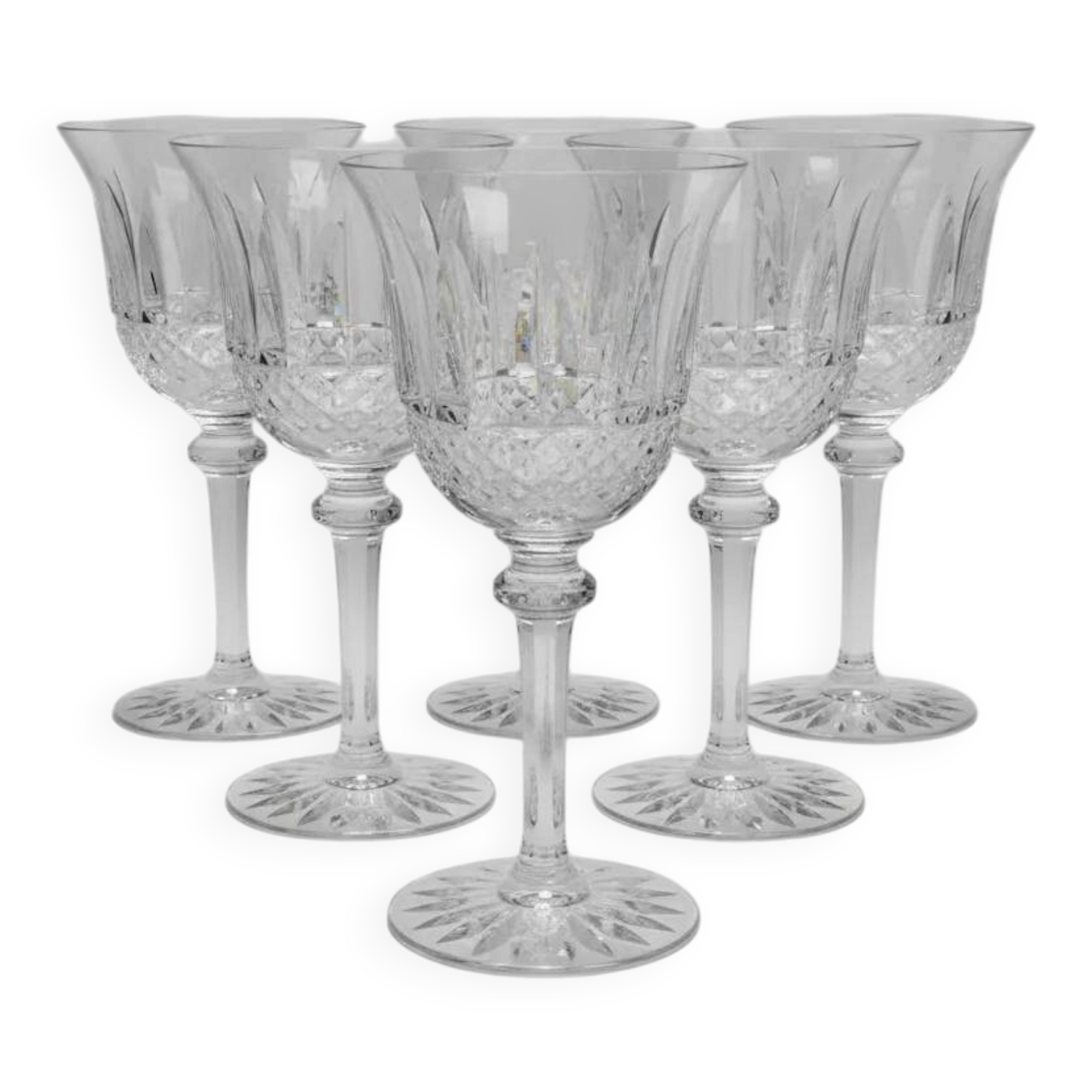 Six Saint-Louis Tommy cut crystal water glasses, height 18.3 cm.