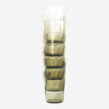 Smoked glass water glasses, vintage Luminarc