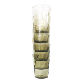 Smoked glass water glasses, vintage Luminarc