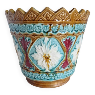 Cache pot ancien en barbotine époque XIXème