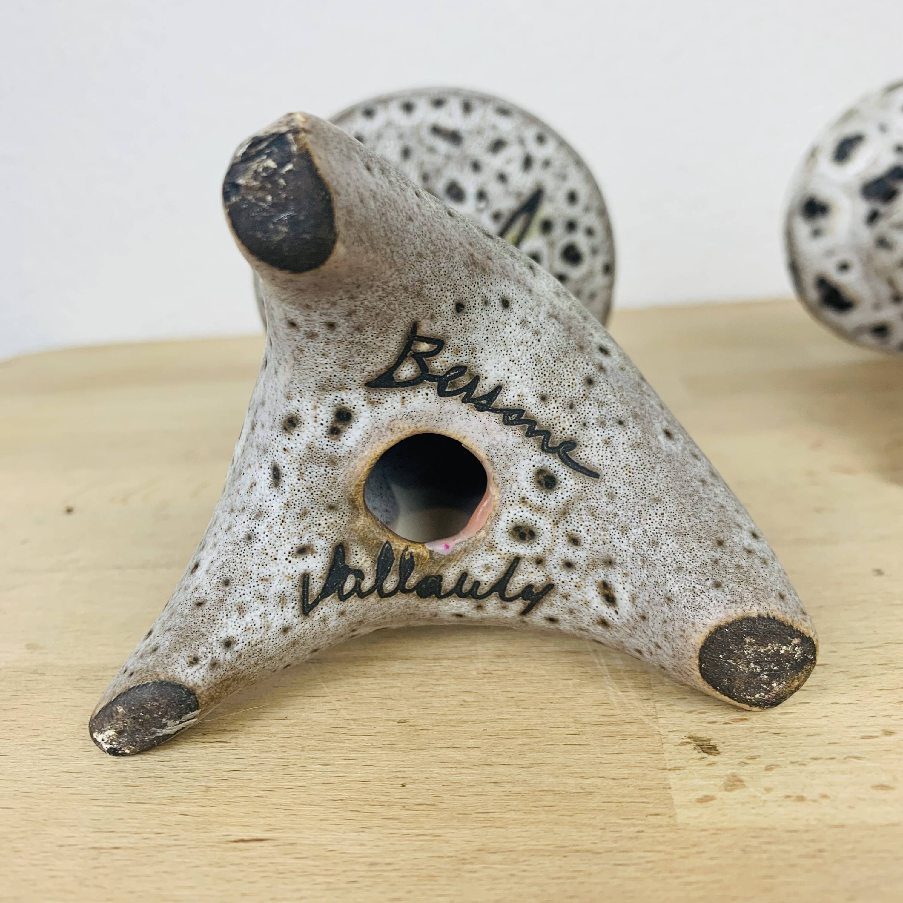 Pair of ceramic candlesticks by Marius Bessone in Vallauris