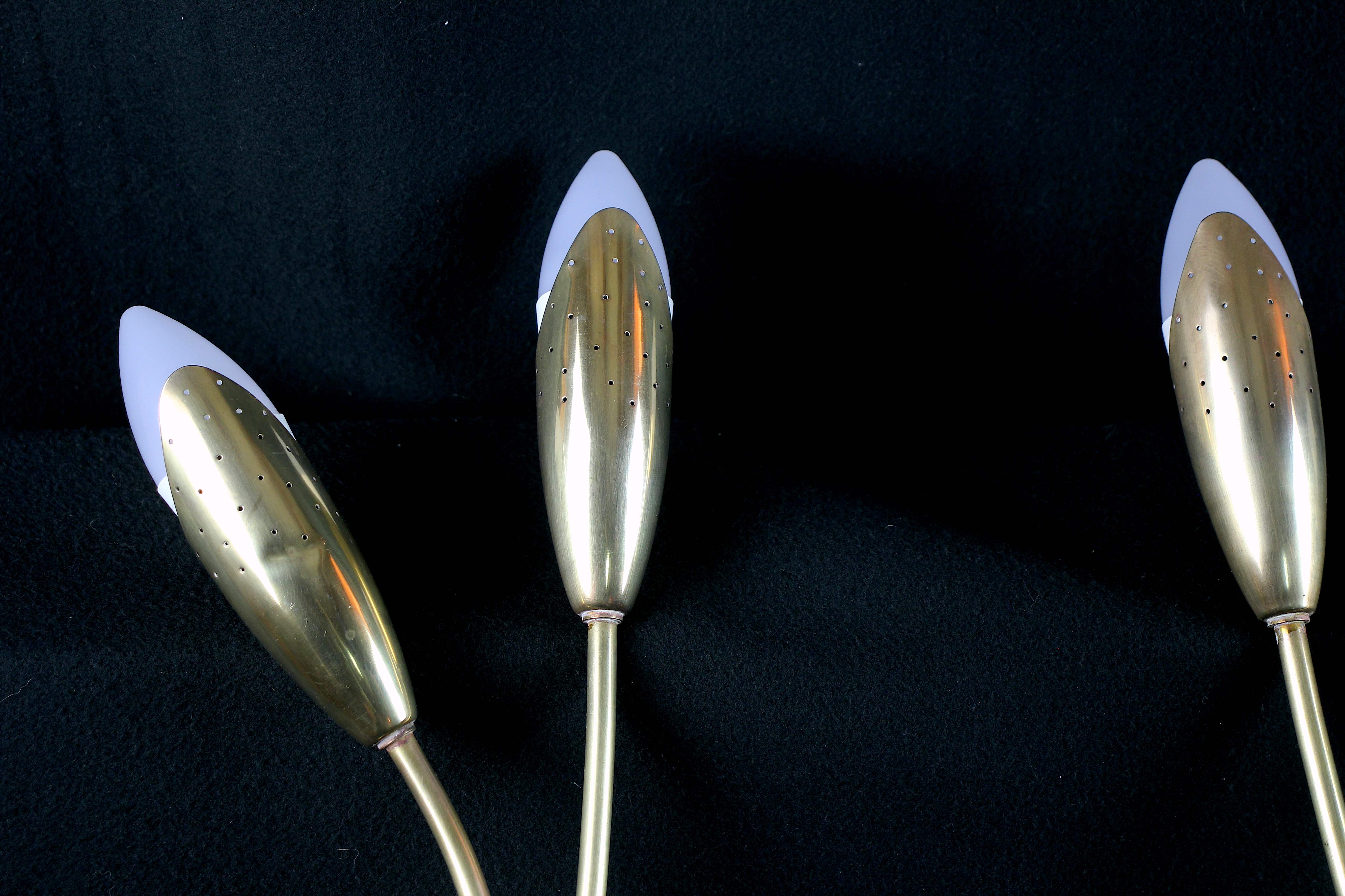 Pair of double brass wall lamp, tulip shape, France 1960's