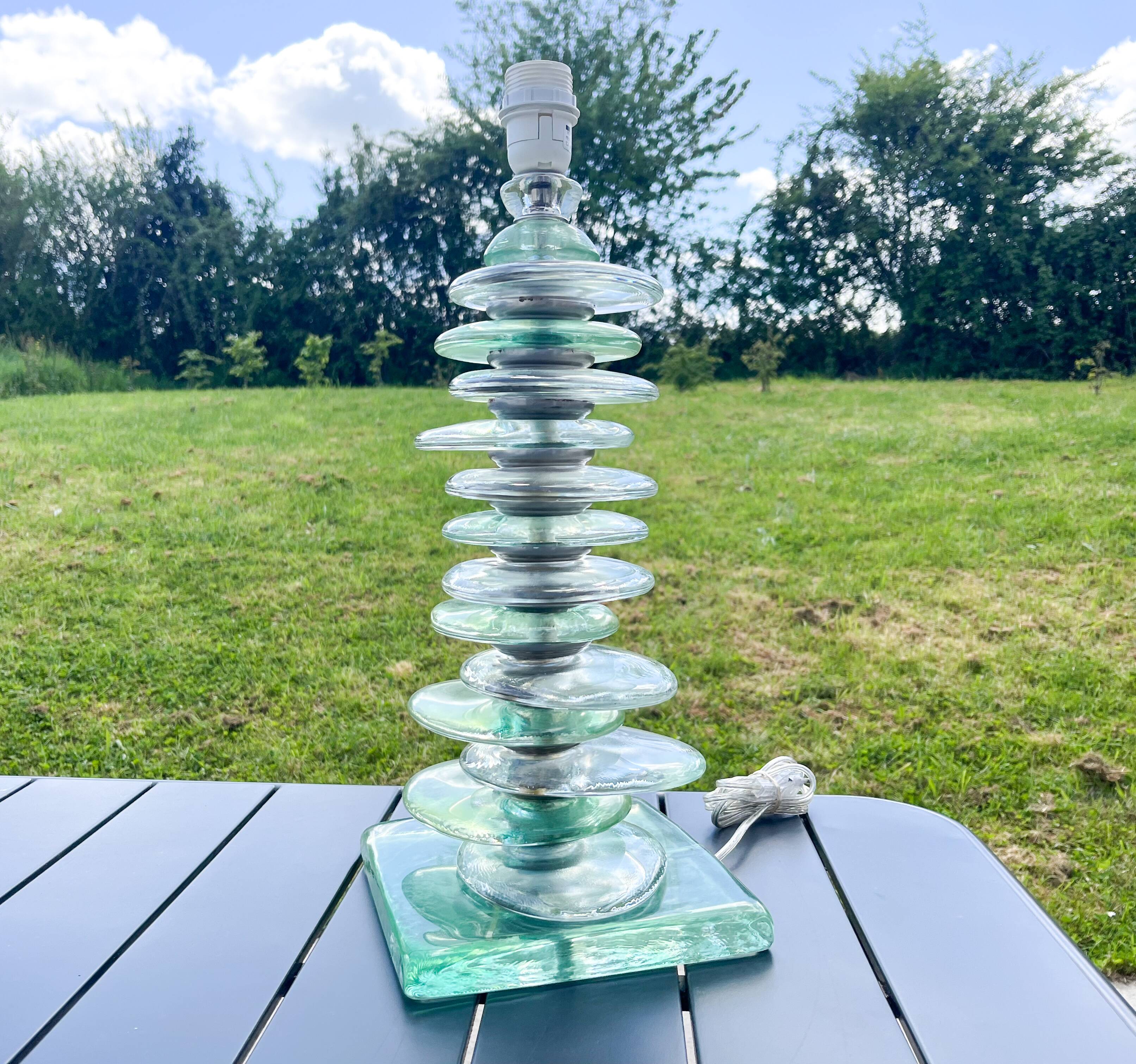 Large lamp base made of glass pebbles from the 70s/80s