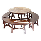 Round Table with 4 Curved Benches, France 1960s