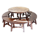 Round Table with 4 Curved Benches, France 1960s
