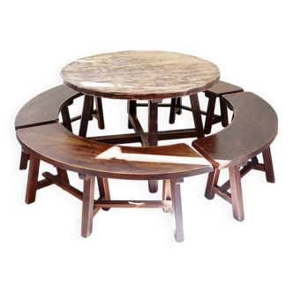 Table basse ronde avec base en fer forgé torsadé, France 1960s - Ø 67cm