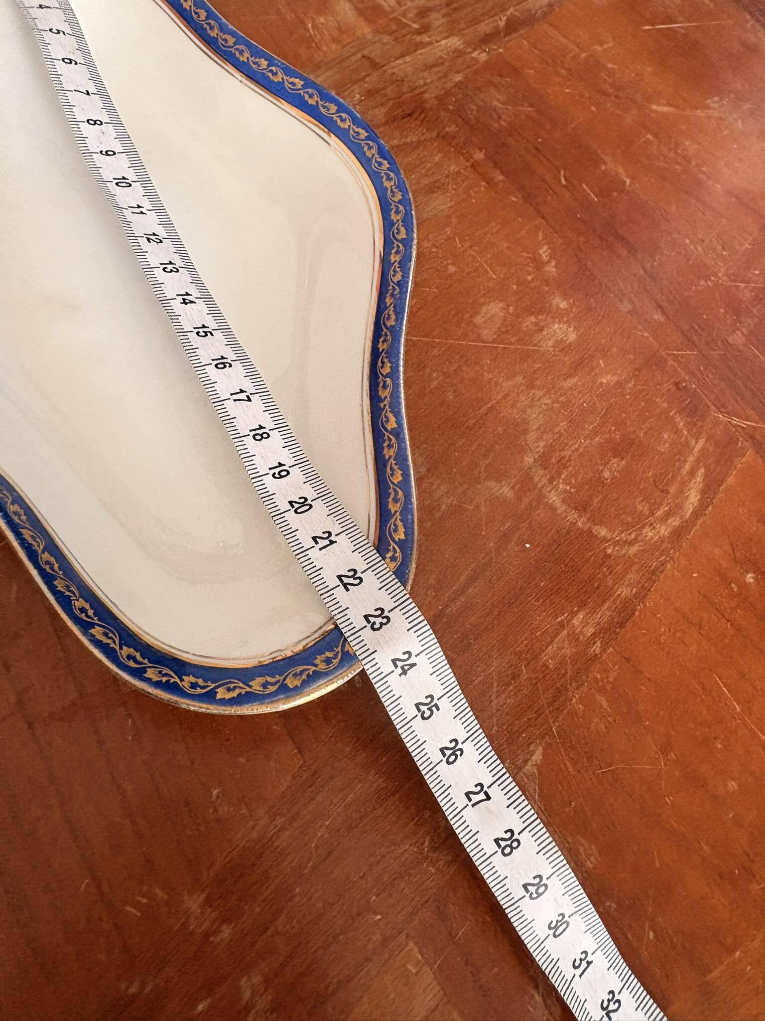 Plate, Ramekin, Salad Bowl 23cm, Limoges Porcelain, Blue and Gold, Betoule