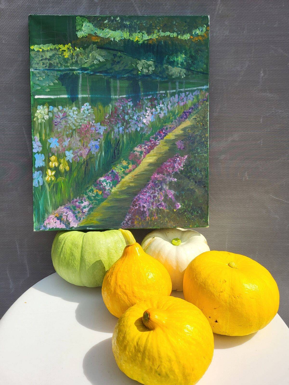 Huile sur toile impressionniste – "Le Jardin aux Iris"
