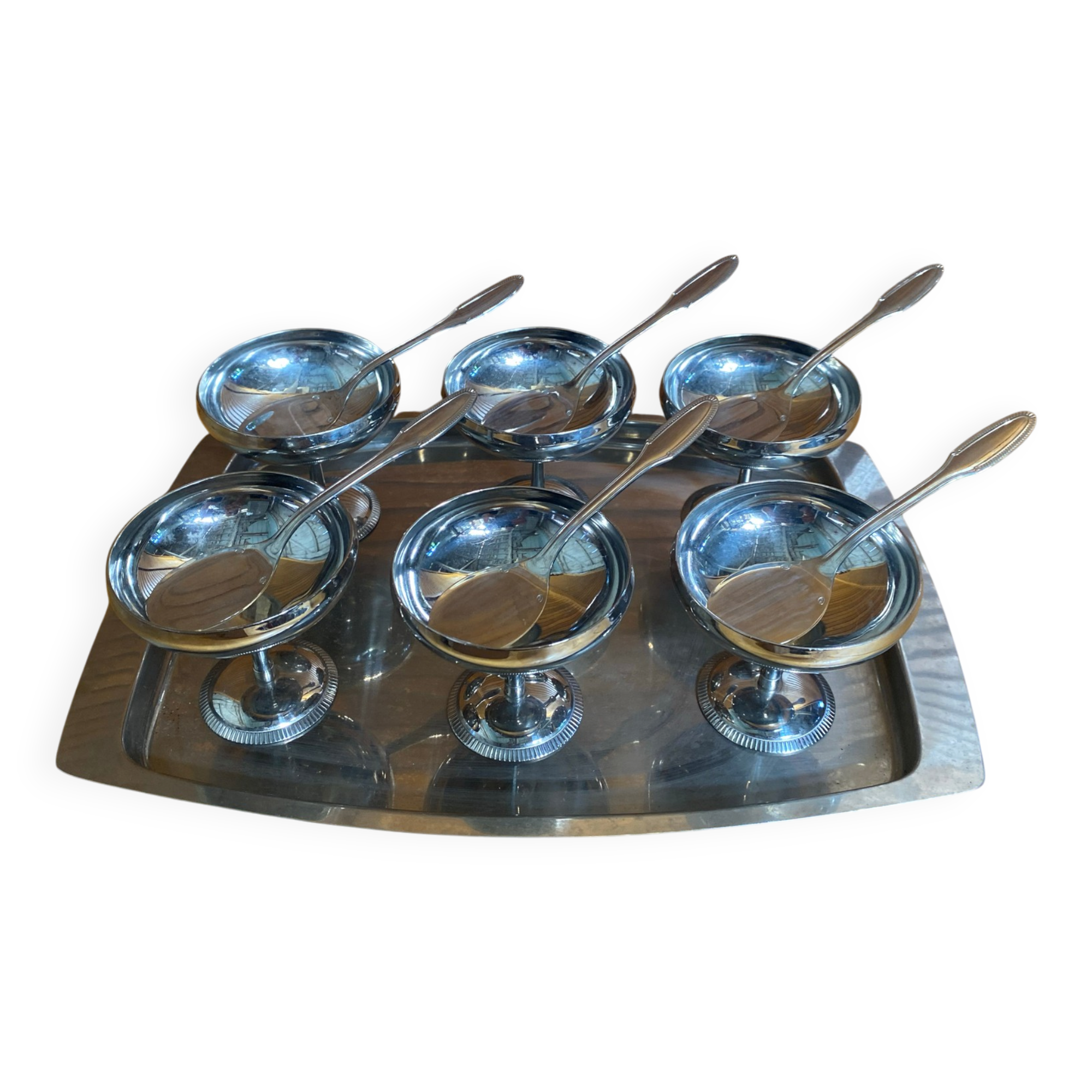 Service à glace rémy letang plateau + 6 coupes + 6 cuillères vintage #