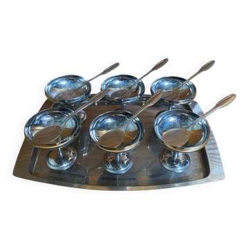 Ice cream service rémy letang tray + 6 bowls + 6 vintage spoons #