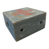 Vintage grey wooden chest with red cross 'first aid'