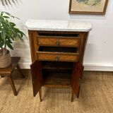Small half-moon chest of drawers in Louis XVI style – marquetry and marble top