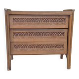 Vintage oak and rattan chest of drawers