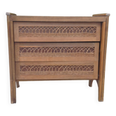 Commode chêne et rotin vintage