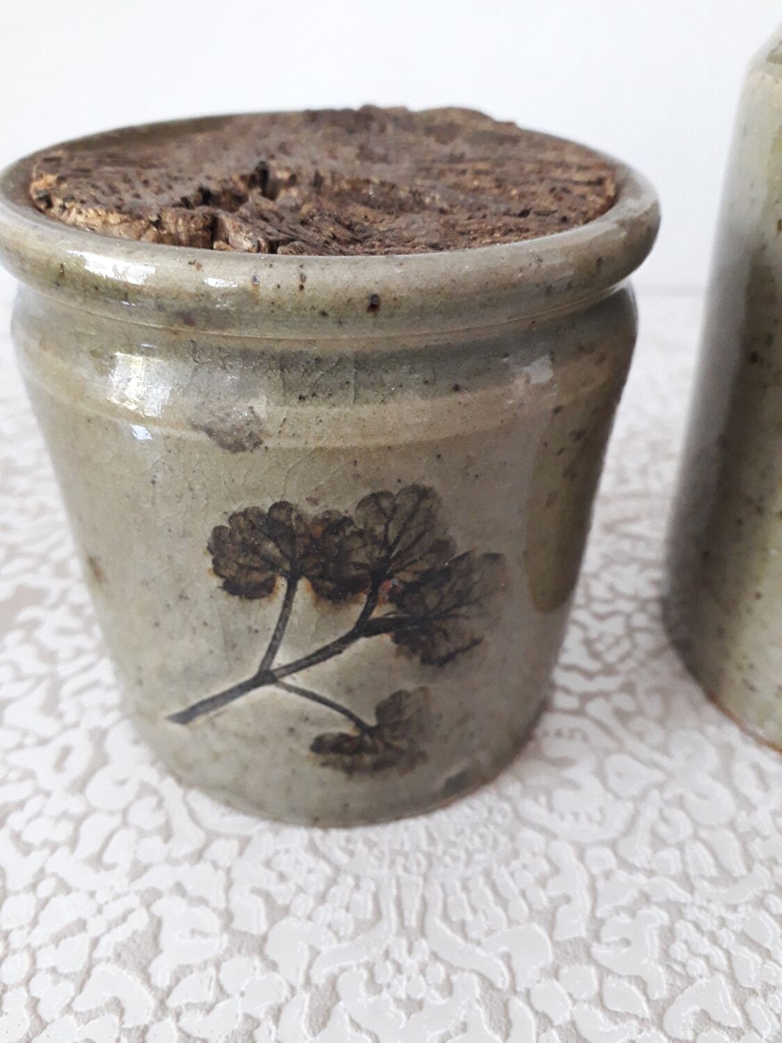 Set of 3 enameled stoneware pots with herbarium motifs Le Rivet
