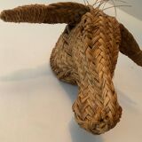 Vintage donkey head in raffia and wicker