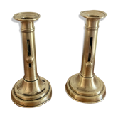 Pair of antique brass push candlesticks