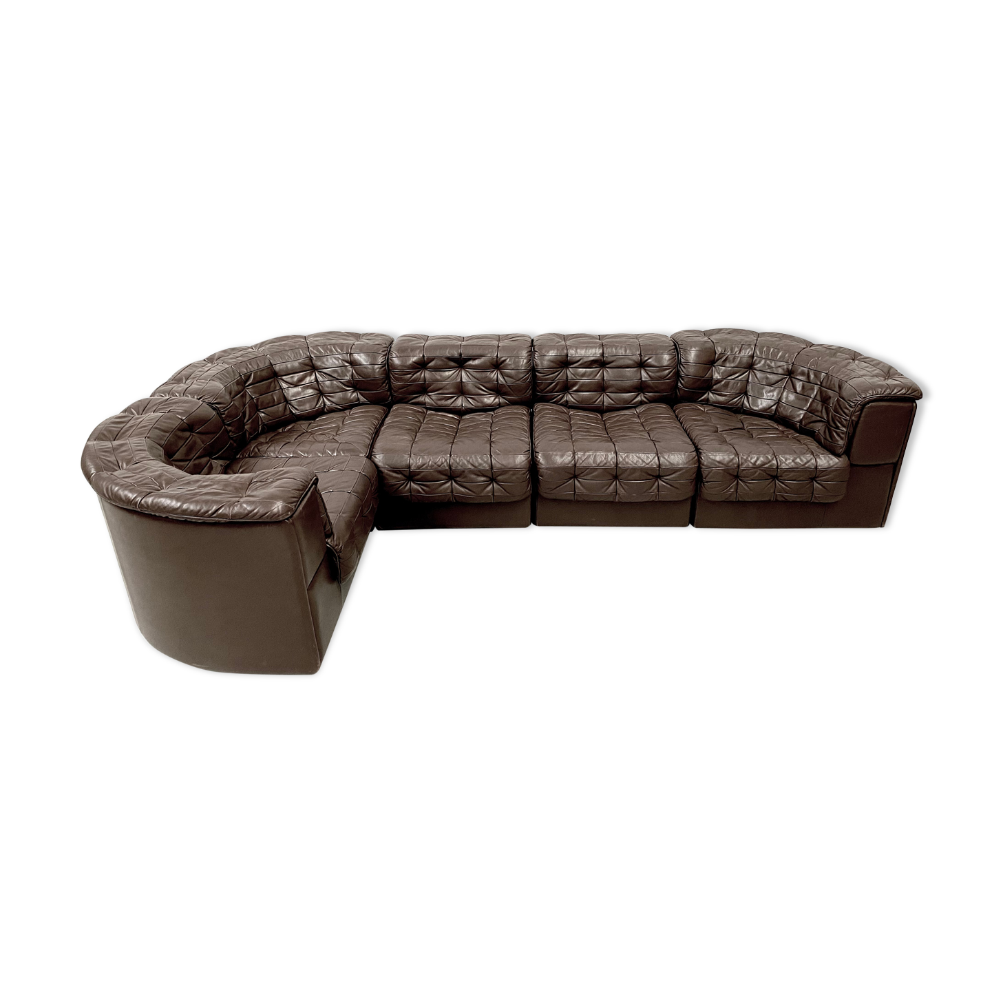 Swiss dark brown patchwork modulair DS-11 sofa by the Desede Design team for DeSede, 1970s