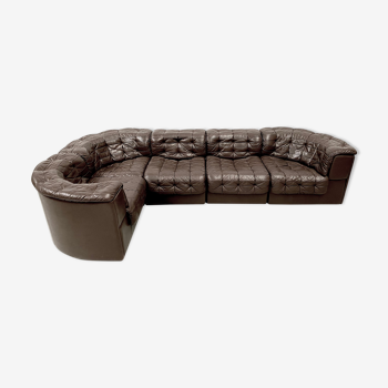 Swiss dark brown patchwork modulair DS-11 sofa by the Desede Design team for DeSede, 1970s