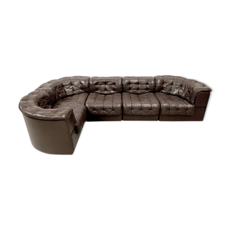 Swiss dark brown patchwork modulair DS-11 sofa by the Desede Design team for DeSede, 1970s