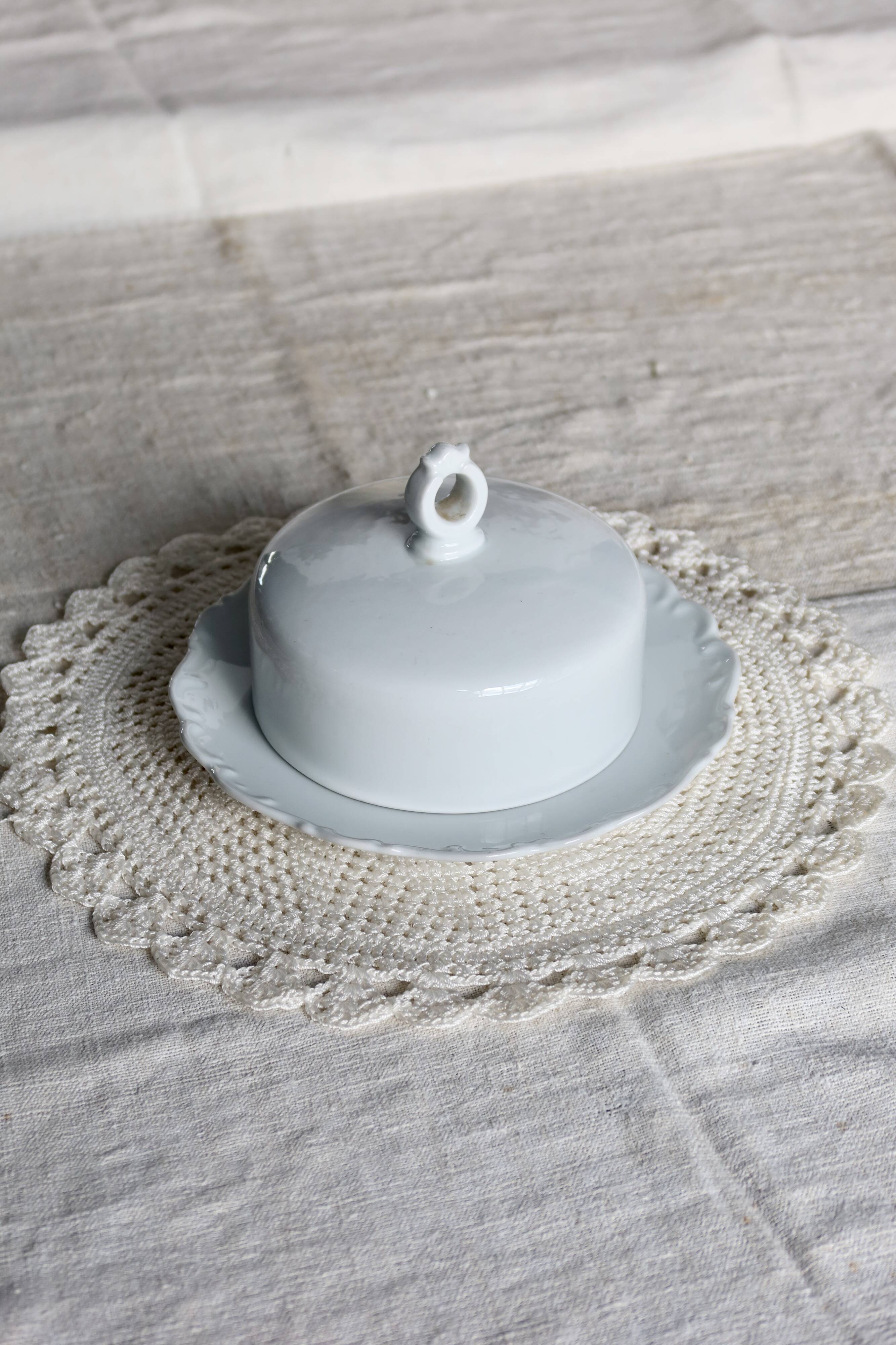 Vintage white porcelain butter bell