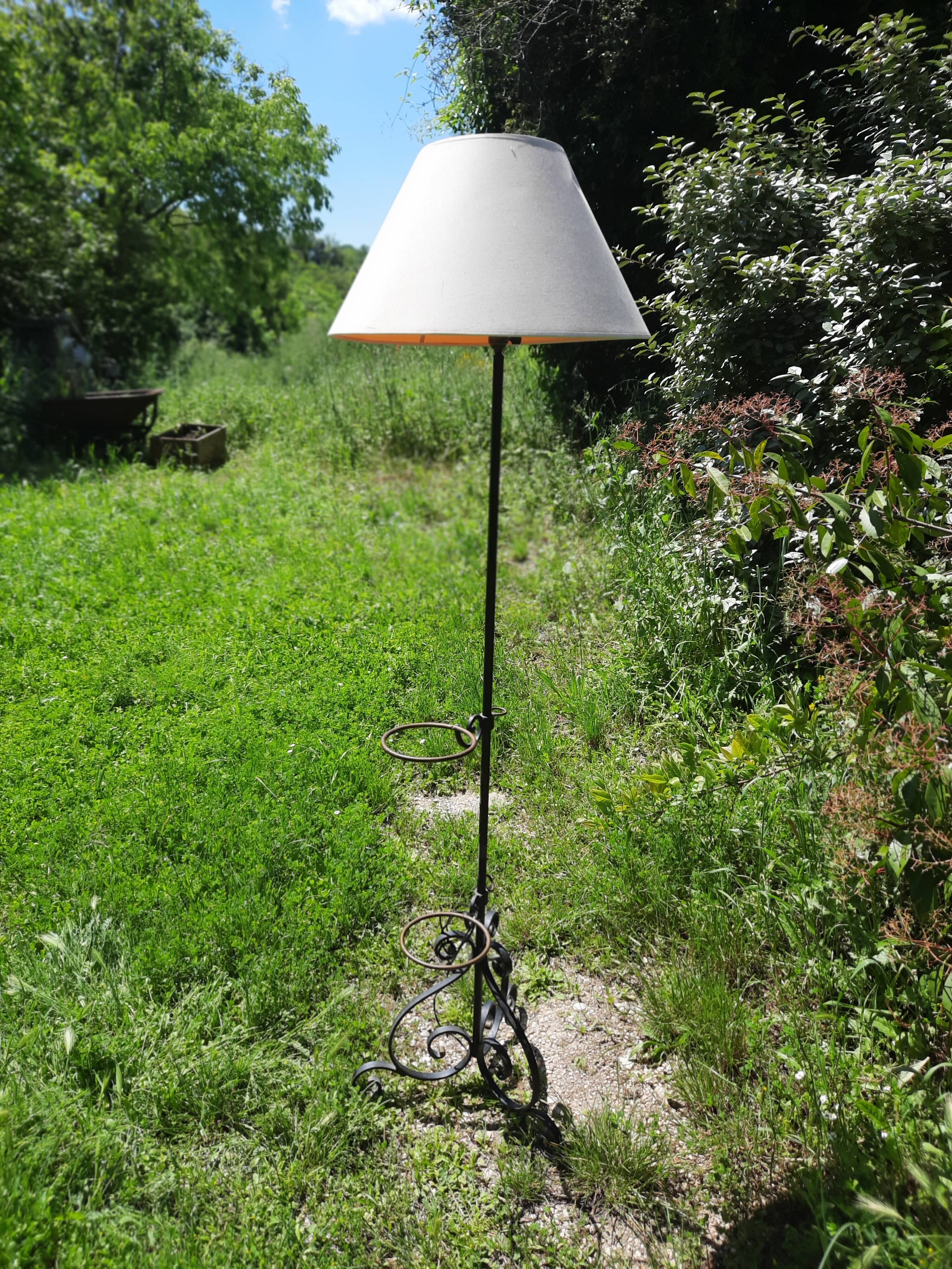 Wrought iron floor lamp with plant holder from the 50s/60s