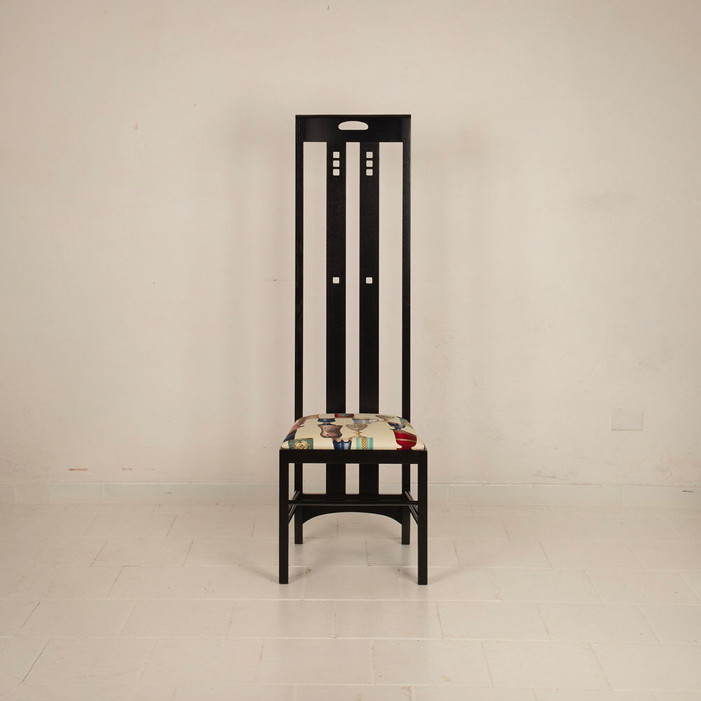 High Ingram chair by Charles R. Mackintosh for Alivar with Fornasetti fabric