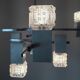 Sciolari chrome, stainless steel and structured glass chandelier